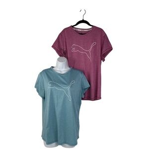 Puma Athletic T-Shirts Women's X-Large Teal & Pink SS Workout Keeps You Dry Logo